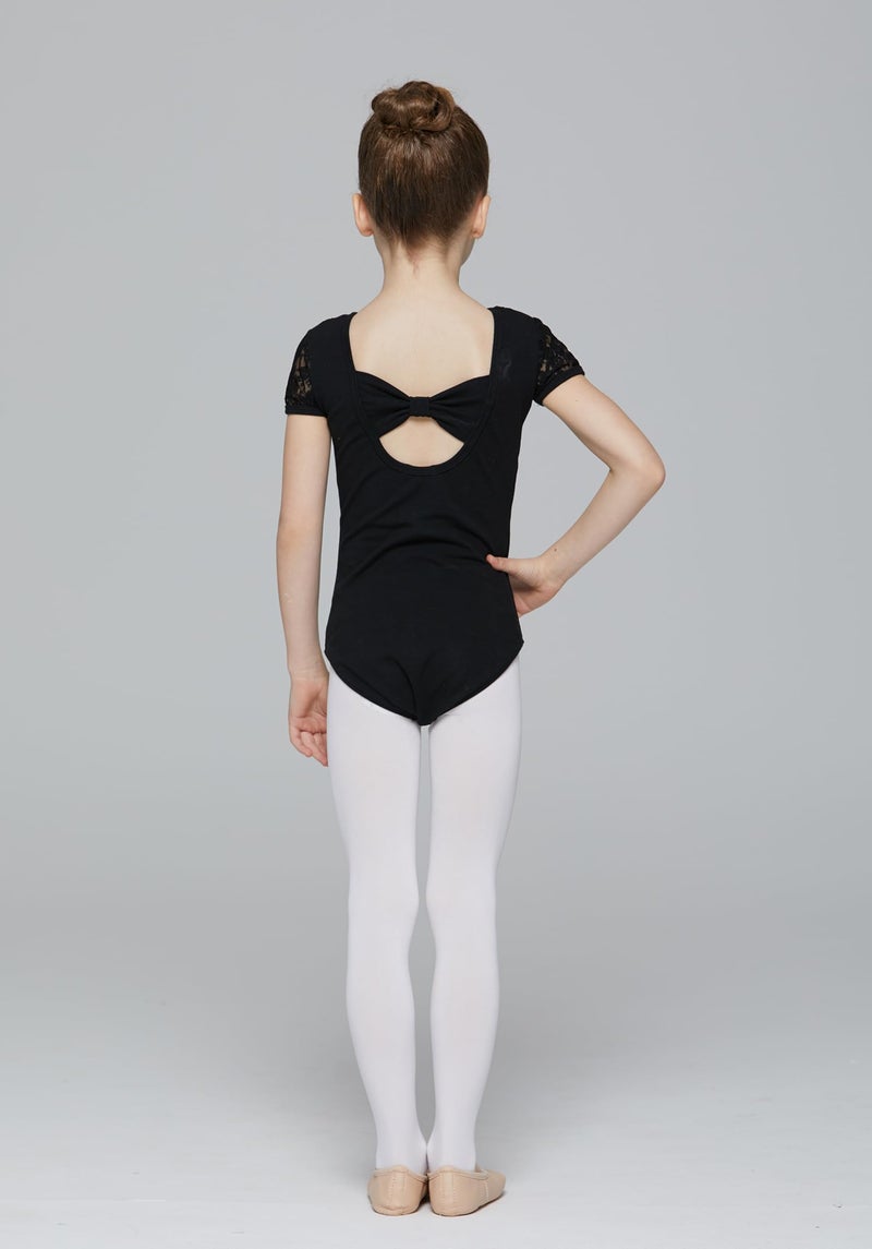 MdnMd Black Gymnastic Dance Ballet Lace Leotard for Girls Children Bodysuit (Black, Age 11-12) - Image 4